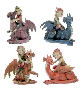 ELFE ET SON DRAGON SET DE 4 11X11 CM