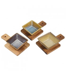 SET 3 COUPELLES APERITIF CARRE+PLAT BOIS 15.5x9.5x4 C2