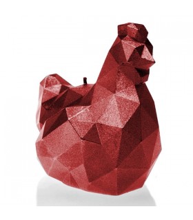 BOUGIE POULE ORIGAMI ROUGE METAL 70H 15X11.5X15.5