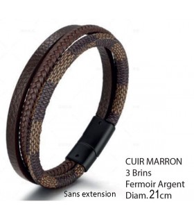 BRACELET CUIR BRUN 3 BRINS D.21CM C2