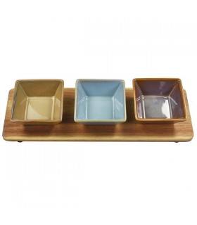 SET APERITIF 3 COUPELLES+PLAT BOIS 28x10x5 C2