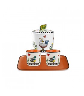 SET PLATEAU+2 TASSES EXPRESSO+SUCRIER ORANGE