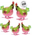 POULE ROSE/VERTE SET DE 5 H.20-30CM*