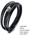 BRACELET CUIR NOIR 5 BRINS CRANE D.21CM C2