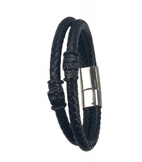 BRACELET CUIR NOIR CRANE NOIR D.21CM C2