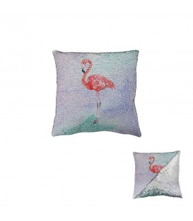 COUSSIN FLAMANT ROSE SEQUINS 40X40*