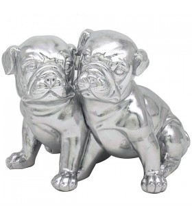 COUPLE CHIEN CARLIN SILVER ART 20X18X17