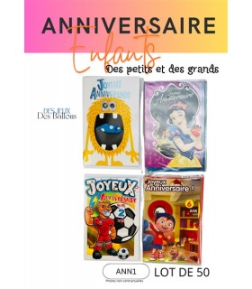 LOT 50 CARTES ANNIVERSAIRE ENFANTS ASS