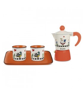 SET CAFETIERE+2 TASSES EXPRESSO+PLATEAU ORANGE