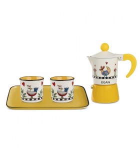 SET CAFETIERE+2 TASSES EXPRESSO+PLATEAU JAUNE