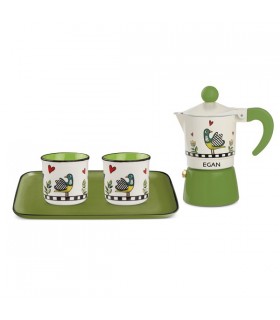 SET CAFETIERE+2 TASSES EXPRESSO+PLATEAU VERT