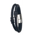 BRACELET CUIR NOIR CRANE NOIR D.21CM C2