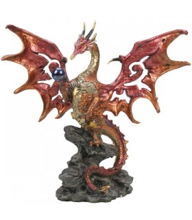 DRAGON ROUGE+BOULE VERRE H.20CM