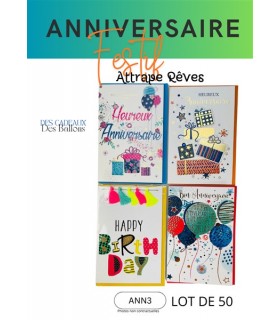 LOT 50 CARTES ANNIVERSAIRE 1 ASS