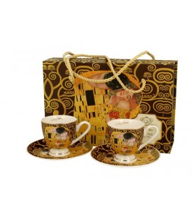 SET 2 TASSES EXPRESSO 90ML KLIMT KISS BROWN GOLDEN LINE